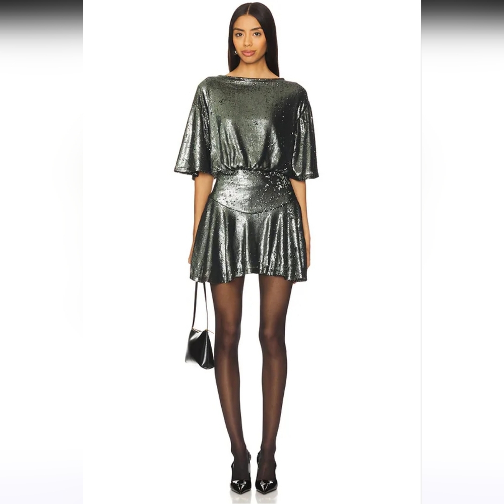 Free People Manuka Sequin Mini Dress Gunmetal Grey Size Medium